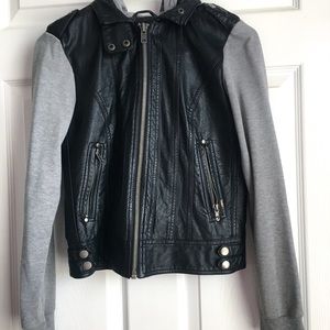 Faux Black Leather jacket with gray Sleeves